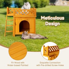 2 Storey Wooden Wildcat House Dog House For Outdoor And Indoor, Pet House With Stairs, Yellow