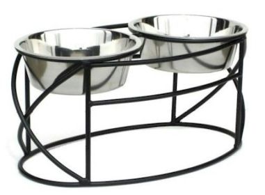 Oval Cross Double Raised Feeder - Medium - Black