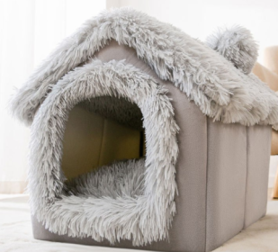 Foldable Dog House Pet Cat Bed Winter Dog Villa Sleep Kennel Removable Nest Warm Enclosed Cave Sofa Pets Supplies (Option: Grey Snow House-Medium)