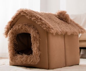 Foldable Dog House Pet Cat Bed Winter Dog Villa Sleep Kennel Removable Nest Warm Enclosed Cave Sofa Pets Supplies (Option: Brown Snow House-Small)